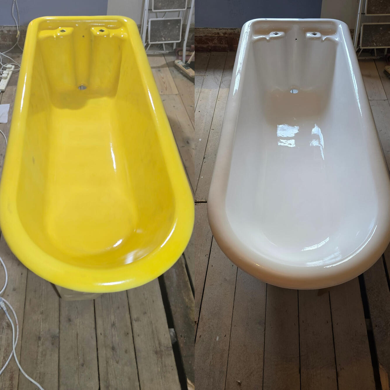 CAST IRON BATH RESURFACED OldBEFORE AND AFTER PHOTOS OF A CAST IRON ROLL TOP BATH RE-ENAMELLED IN Solihull