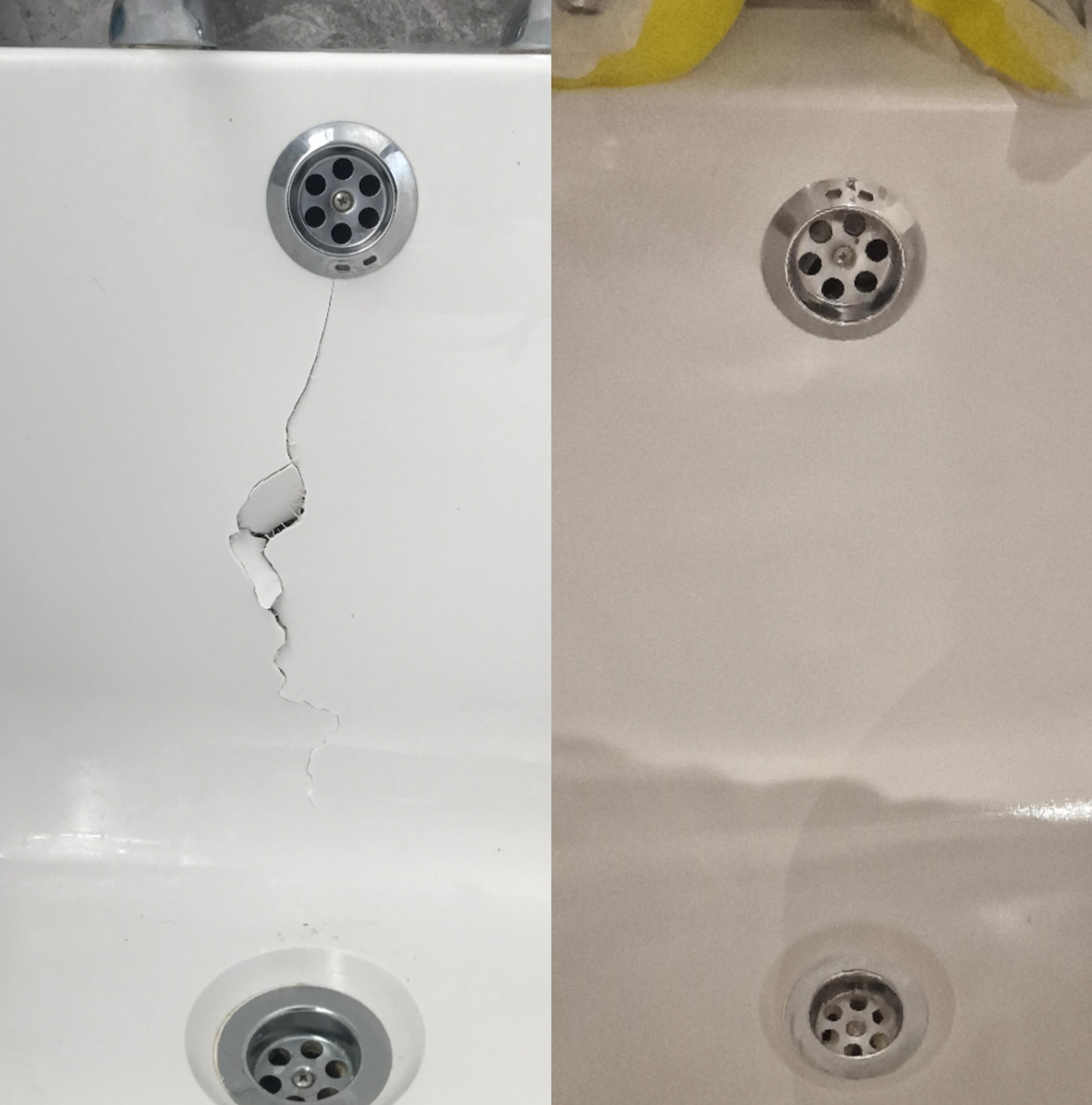 Acrylic Bath Crack Repair Before & After photos of an Acrylic Bath Crack Repair in Solihull